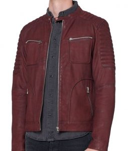 Mark Mens Maroon Biker Leather Jacket