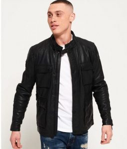 Mens Black Leather Wickline Jacket