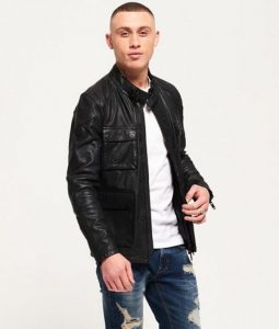 Mens Black Leather Wickline Jacket