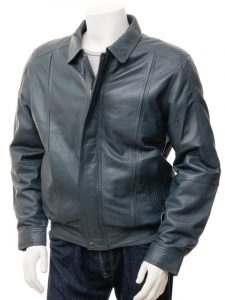 Mens Blue Leather Moto Jacket