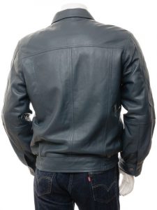 Mens Blue Leather Moto Jacket