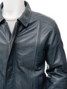 Mens Blue Leather Moto Jacket