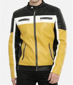 Men’s Motorcycle Color Block Quilted Leather Jacket