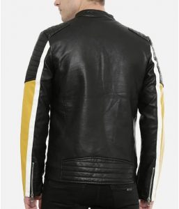 Men’s Motorcycle Color Block Quilted Leather Jacket