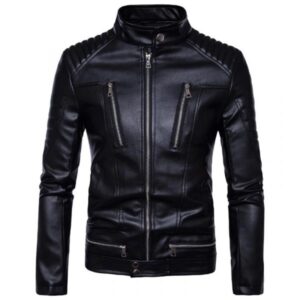 Mens Padded Slim Fit Biker Leather Jacket