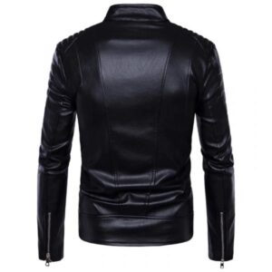 Mens Padded Slim Fit Biker Leather Jacket