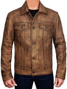 Mens Slim Fit Camel Brown Trucker Jacket