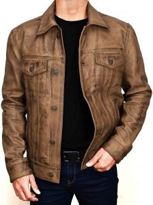 Mens Slim Fit Camel Brown Trucker Jacket