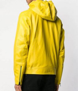 Mens Yellow Hooded Leather Jacket