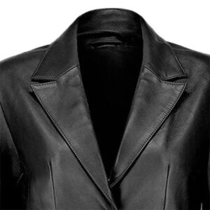 Two Buttoned Black Leather Blazer Womens