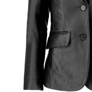 Two Buttoned Black Leather Blazer Womens