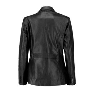 Two Buttoned Black Leather Blazer Womens