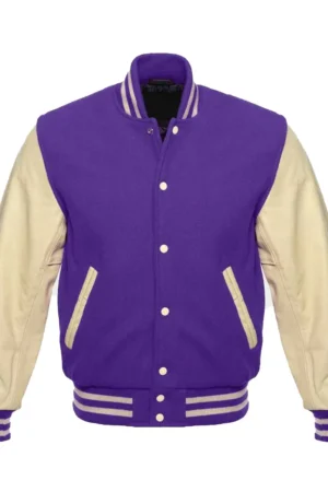 Varsity Wool/Leather Jacket Purple and Cream
