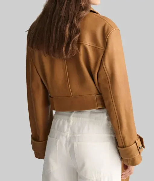 Maya Women’s Tan Cropped Leather Trench Coat