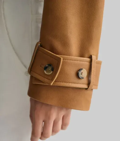 Maya Women’s Tan Cropped Leather Trench Coat