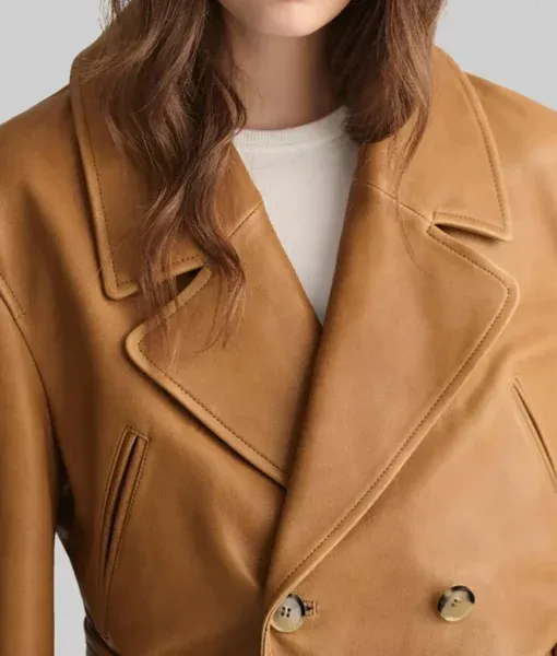 Maya Women’s Tan Cropped Leather Trench Coat
