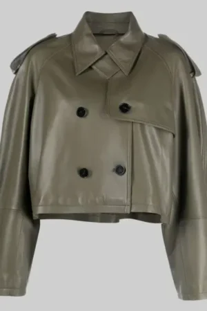 Ruby Women’s Olive Green Cropped Leather Trench Coat