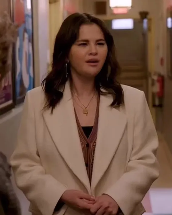 Only Murders In The Building S03 Selena Gomez White Coat