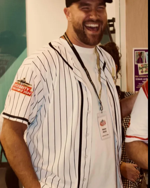 Travis Kelce White Pinstripe Jersey - Image 4