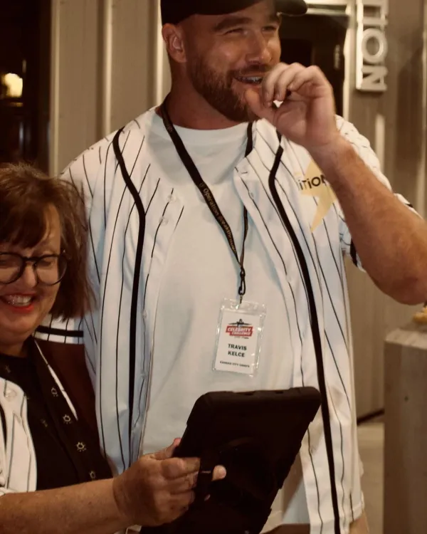 Travis Kelce White Pinstripe Jersey - Image 3
