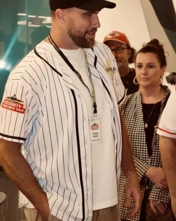 Travis Kelce White Pinstripe Jersey - Image 5