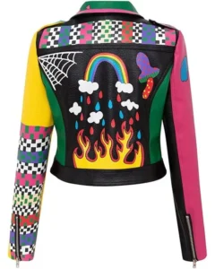 Women’s Graffiti Printed Cropped Leather Bikers Jacket