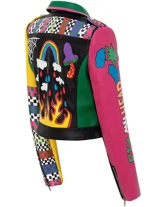 Women’s Graffiti Printed Cropped Leather Bikers Jacket