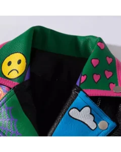 Women’s Graffiti Printed Cropped Leather Bikers Jacket