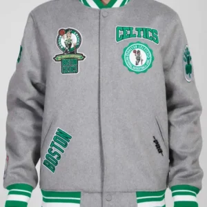 Boston Celtics Crest Emblem Heather Grey Varsity Wool Jacket
