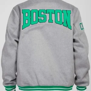 Boston Celtics Crest Emblem Heather Grey Varsity Wool Jacket
