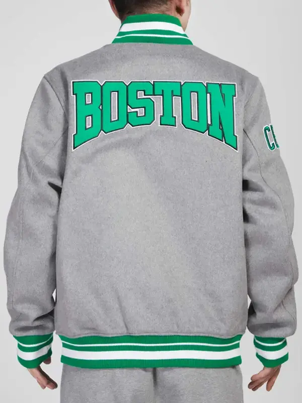 Boston Celtics Crest Emblem Heather Grey Varsity Wool Jacket