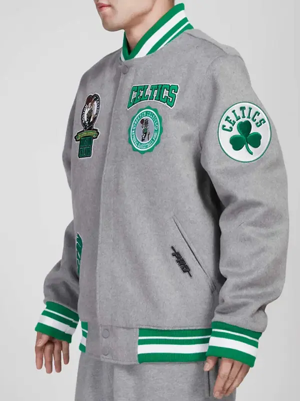 Boston Celtics Crest Emblem Heather Grey Varsity Wool Jacket
