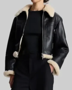 Erin Andrews Black Leather Shearling Jacket