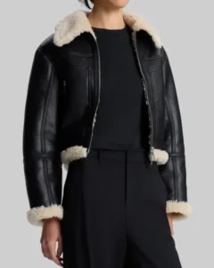 Erin Andrews Black Leather Shearling Jacket