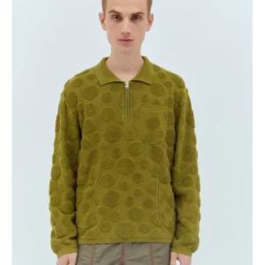 Abbott Elementary S04 Zack Fox Green Dot Half-Zip Sweater