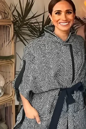Meghan Markle Monochrome Cape Style Striped Jacket