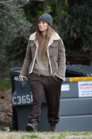 The Mother 2023 Jennifer Lopez Brown Shearling Jacket