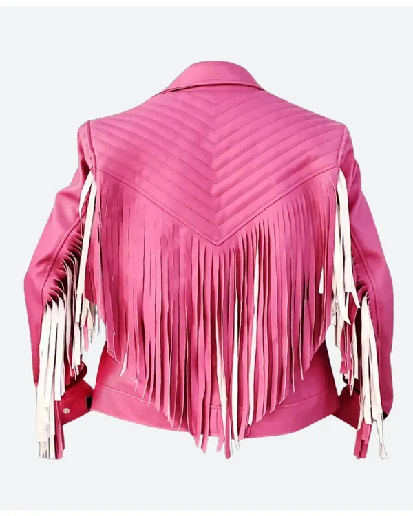 A Minecraft Movie 2025 Jason Momoa Pink Fringe Jacket