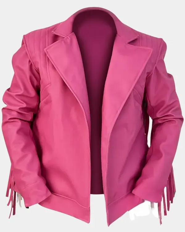 A Minecraft Movie 2025 Jason Momoa Pink Fringe Jacket