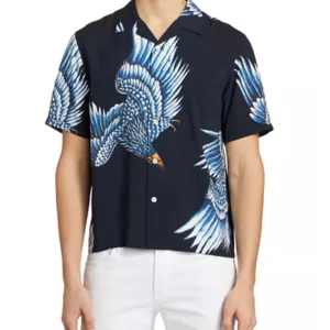 American Idol S23 Josh King Blue Bird Print Shirt