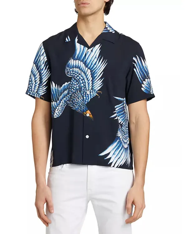 American Idol S23 Josh King Blue Bird Print Shirt