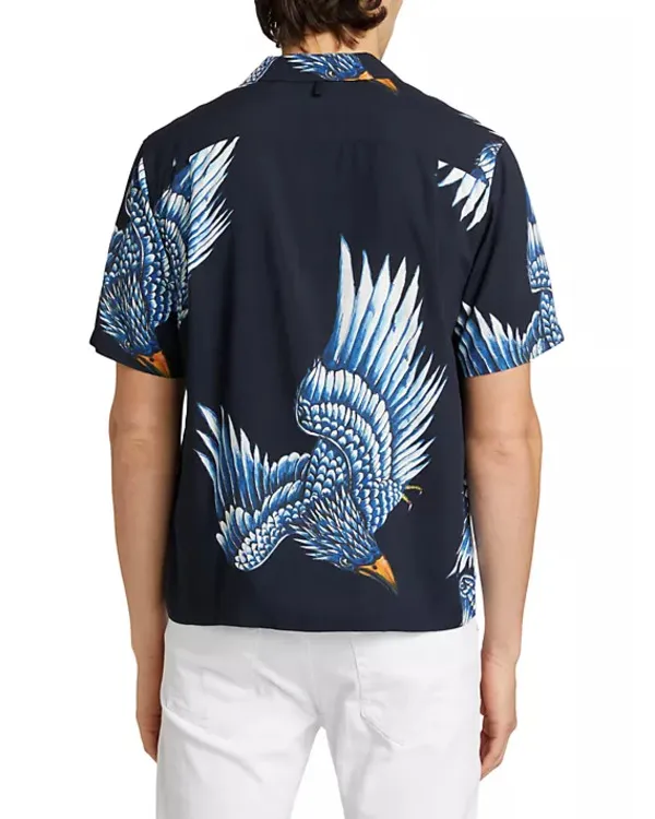 American Idol S23 Josh King Blue Bird Print Shirt