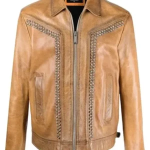 American Idol S23 Luke Bryan Brown Studded Leather Jacket