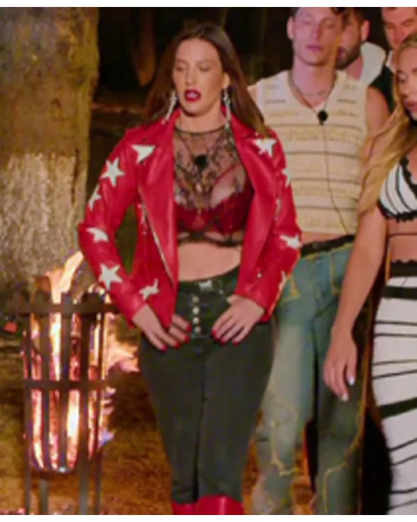 Battle Camp S01 Polly Brindle Red Star Print Leather Jacket