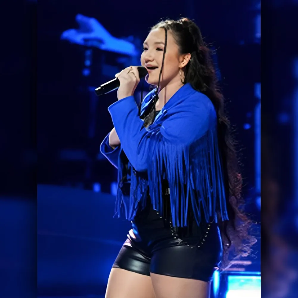 The Voice Hailey Wright Blue Fringed Jacket