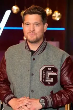 The Voice S27 Michael Buble Gray Burgundy Varsity Jacket