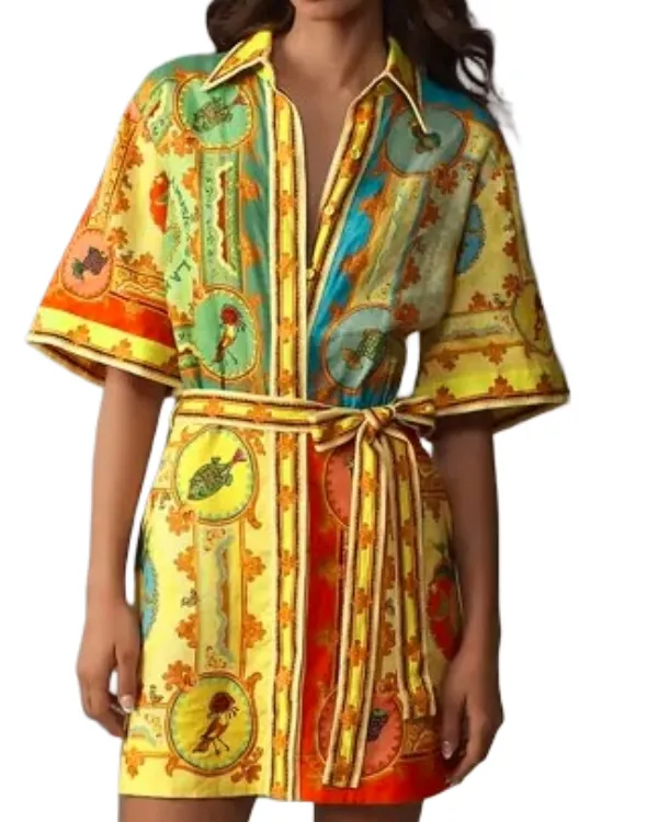 Access Hollywood Kit Hoover 2025 Patchwork Print Belted Dress
