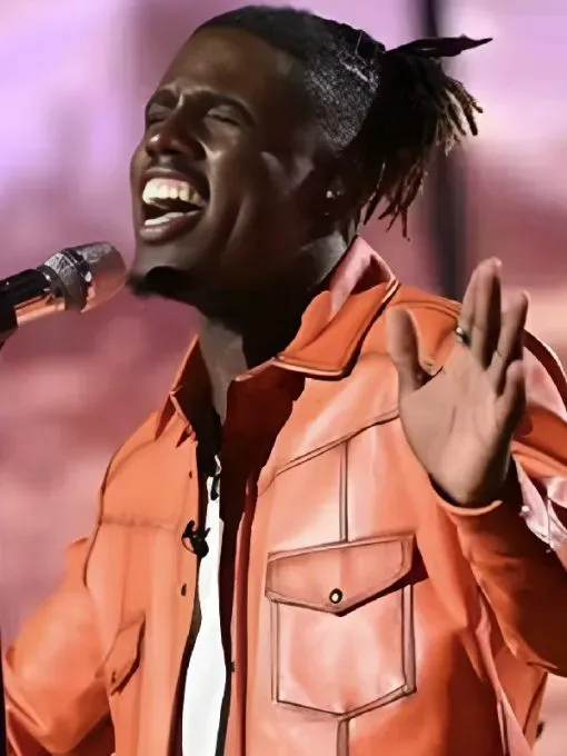American Idol S23 Jamal Roberts Orange Leather Shirt
