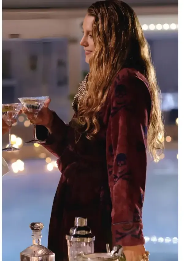 Another Simple Favor Blake Lively Burgundy Toweling Robe