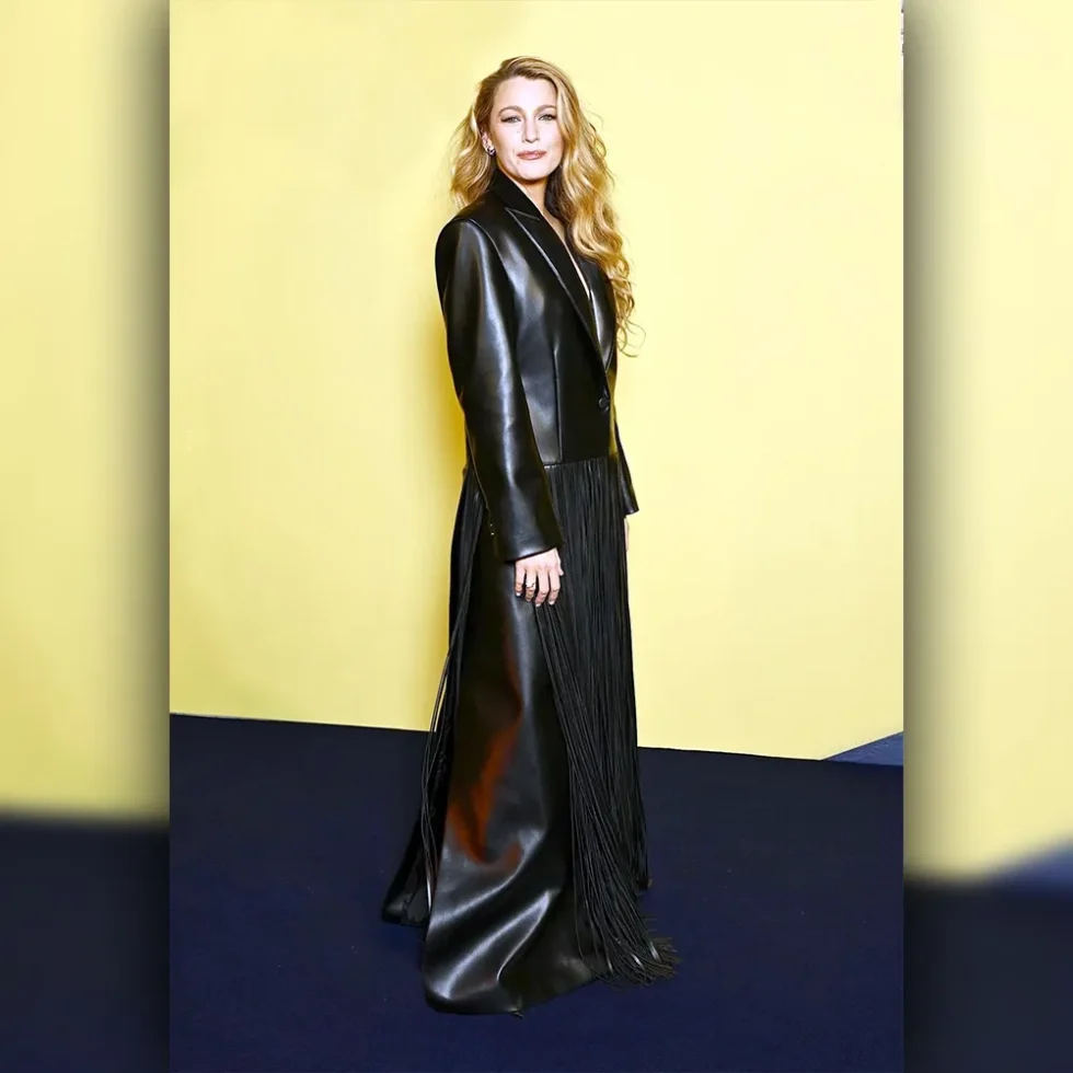 Another Simple Favour Blake Lively Black Leather Coat